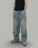 Sand one-tuck denim pants