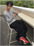 Overlock Henley Neck Knit Long Sleeve
