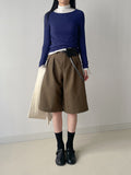 [Belt set] Bokashi Pin Tuck Bermuda Slacks