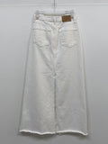 Deep Slit Cotton Long Denim Skirt