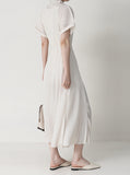 [Premium] Issey Pleated Collar Robe Long One Piece
