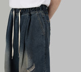 Length balloon denim jeans