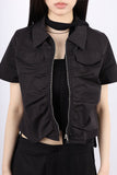 Shirring zip-up blouse