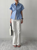[short-sleeve ver] Ribbon Poplin Loose Fit Shirt