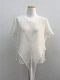 Blooming Wrap See-through Short Sleeve Blouse