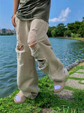Neutral Beige Destroyed Denim Jeans