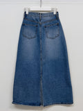 611 A-line Long Denim Skirt