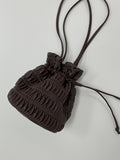 Leather Pleats Shoulder Bucket Bag