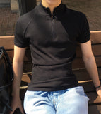 Rib Raglan Half Zip-up