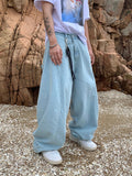 Light Blue Folded Snap Denim Pants