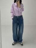 [unisex] Two tuck balloon wide denim pants