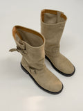 Fawn Suede Two-Buckle Half Boots