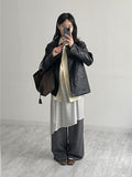 Hunt No Collar Loose Fit Leather Jacket