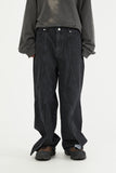 Incision snap cover wide denim pants