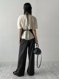 Balloon Tie Mock Neck Half Blouse