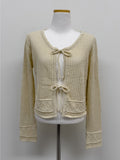 Ribbon Crochet Punching Knit Cardigan