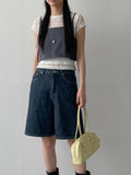 616 Wide Denim Half Pants