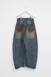 Back Leather Wide Denim