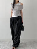 [Summer ver.] T-shirt with double-pleated long wide slacks