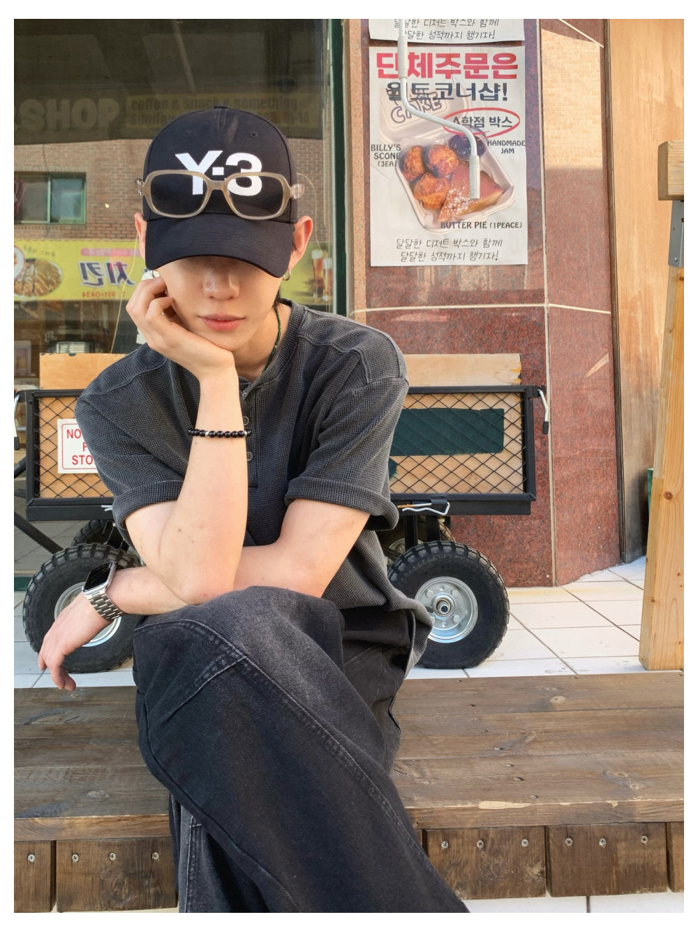 【DISCERNMENT】Loose Pigment Waffle Henley Neck DISCERNMENT (ディーサーメント) - ルーズピグメントワッフル