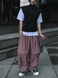 Two Piece Nylon Zipper Wide Pants