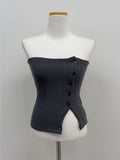 Button Ribbed Layered Tube Top