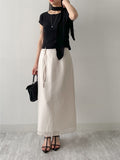 Pleated Tie-neck Short Sleeve T-shirt