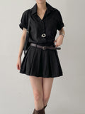 [Belt SET] Romi Collar Pleated Mini One Piece