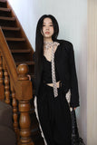 V-neck slim tweed jacket