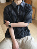 Todd Pigment Stripe Short Sleeve Collar Tee