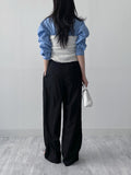 D-Ring Two Tuck Long Wide Slacks
