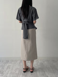 [Short Sleeve Ver] Diamond Frill Wrap Blouse