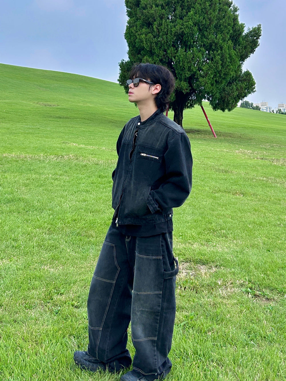 【DISCERNMENT】Double knee stitch vintage black denim DISCERNMENT (ディーサーメント) - ダブルニーステッチ