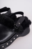 fur stud mule