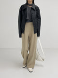Big Collar Over Fit Leather Blouson