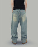Sand one-tuck denim pants