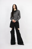 Two-tone high neck two-way zip-up