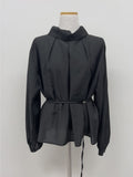 High-Neck Belted Balloon Fit Blouse