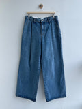 Deep Tuck Wide Blue Denim