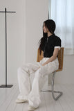 Hole cropped shirring shirt