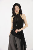 Half-high neck knit halter top