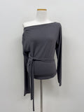 Boat Neck Shirring Wrap T-Shirt