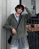 Damage Dying Mesh Hood Knit Zip Up