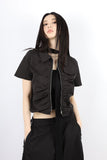 Shirring zip-up blouse