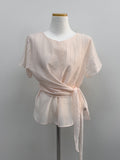 Blooming Wrap See-through Short Sleeve Blouse