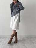 Frill Stripe Midi Skirt