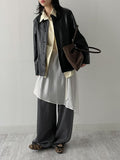Hunt No Collar Loose Fit Leather Jacket