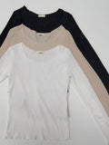 [Muffler set] Pleats U-neck Long Sleeve T-shirt