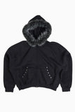 Raccoon fur hood zip-up