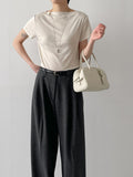 Rose Ribbed Boat Neck Short Sleeve T-shirt